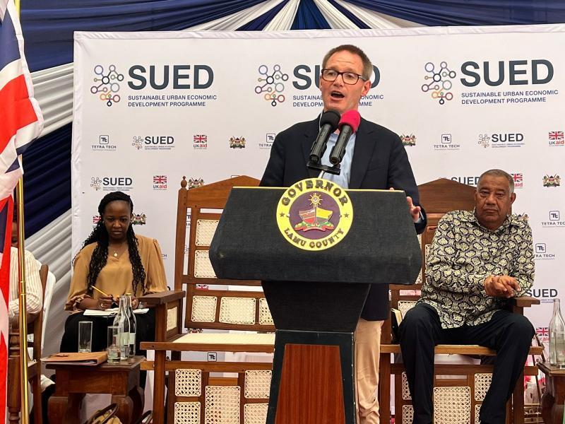 The British High Commissioner to Kenya, Neil Wigan, and the Governor of Lamu County, Issa Timamy in Lamu County.